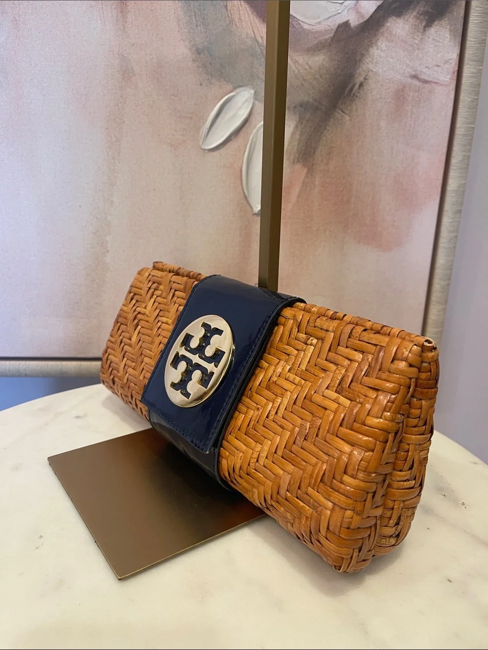 Tory Burch Rattan Clutch in Navy